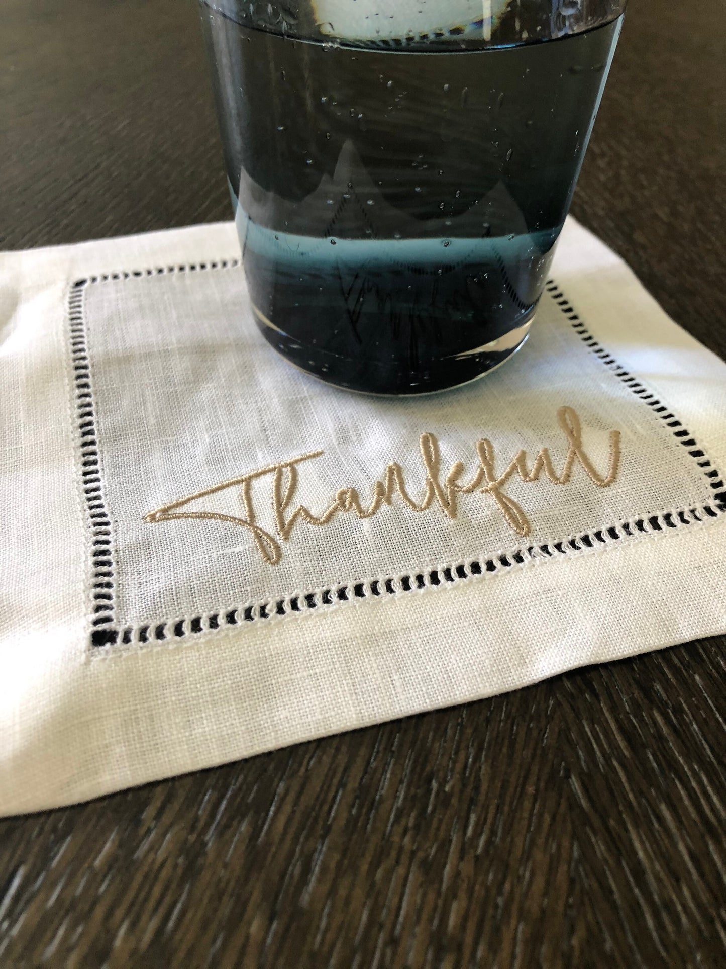 Linen Cocktail Napkin Set of 4 Size 6"x6" White Beverage Coasters Embroidery Napkins House Deco House Style