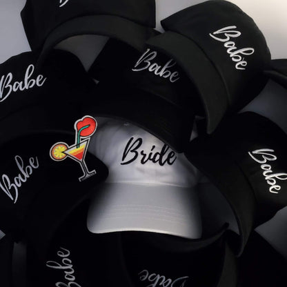 Bride and Babe Hat | Just Married | Wife, | Wedding | Couples | Hubby | Wifey | Party Hat | Bridesmaid | Bachelorette Embroidered Dad Cap