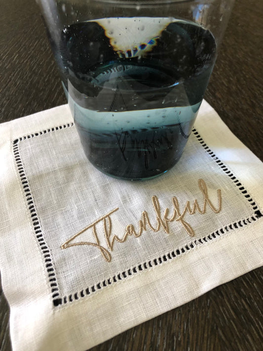 Linen Cocktail Napkin Set of 4 Size 6"x6" White Beverage Coasters Embroidery Napkins House Deco House Style